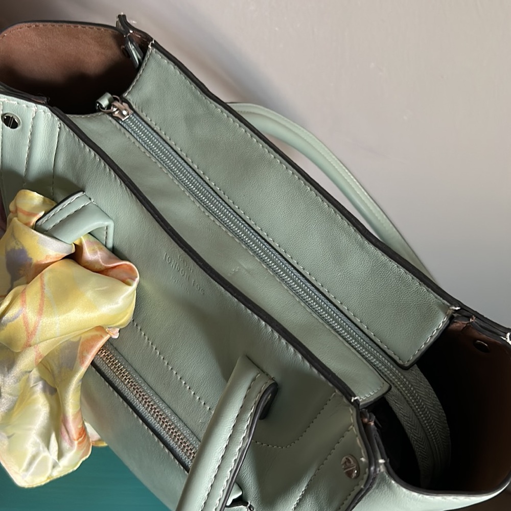 New London Fog Vegan Leather Shopper Tote with Floral Scarf Purse Fob - Picture 5 of 15